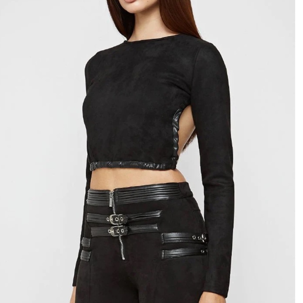 NWT Maniere de Voir Vegan Suede Backless Top - Black